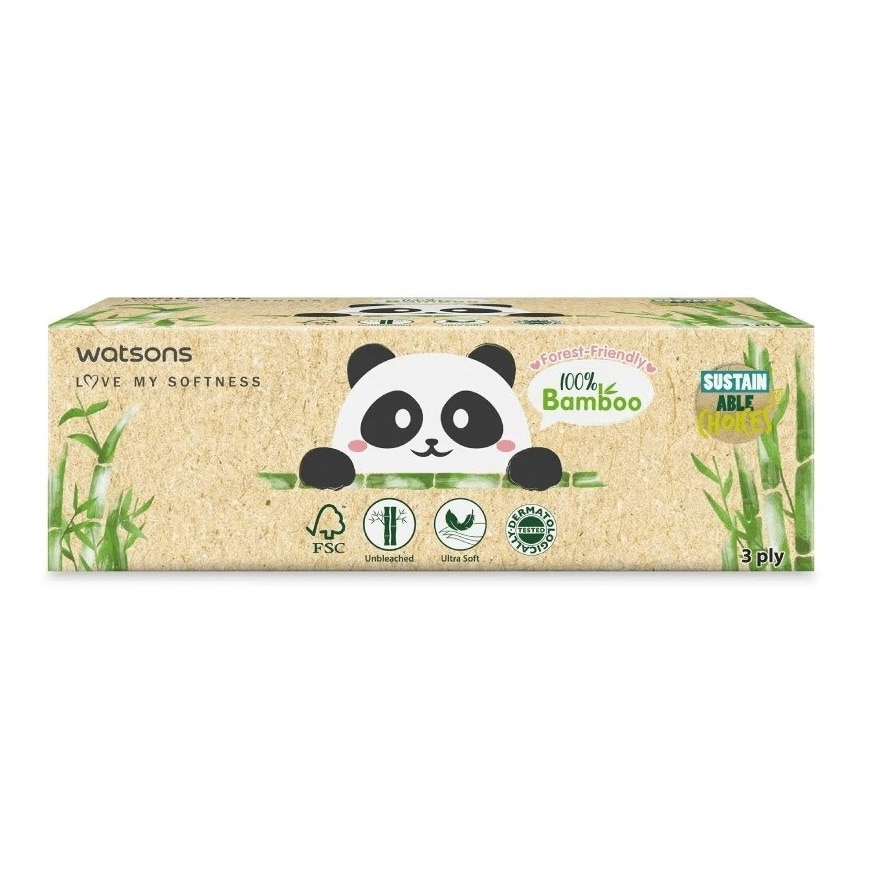 Khăn Giấy Hộp Watsons Facial Box Tissue 3ply x 100s (Bamboo)