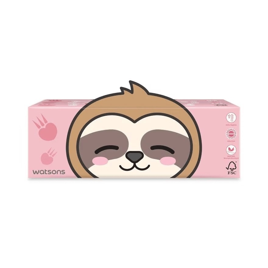 Khăn Giấy Hộp Watsons Facial Box Tissue 3ply x 100s (Racoon+Sloth)(Hình Ngẫu Nhiên)