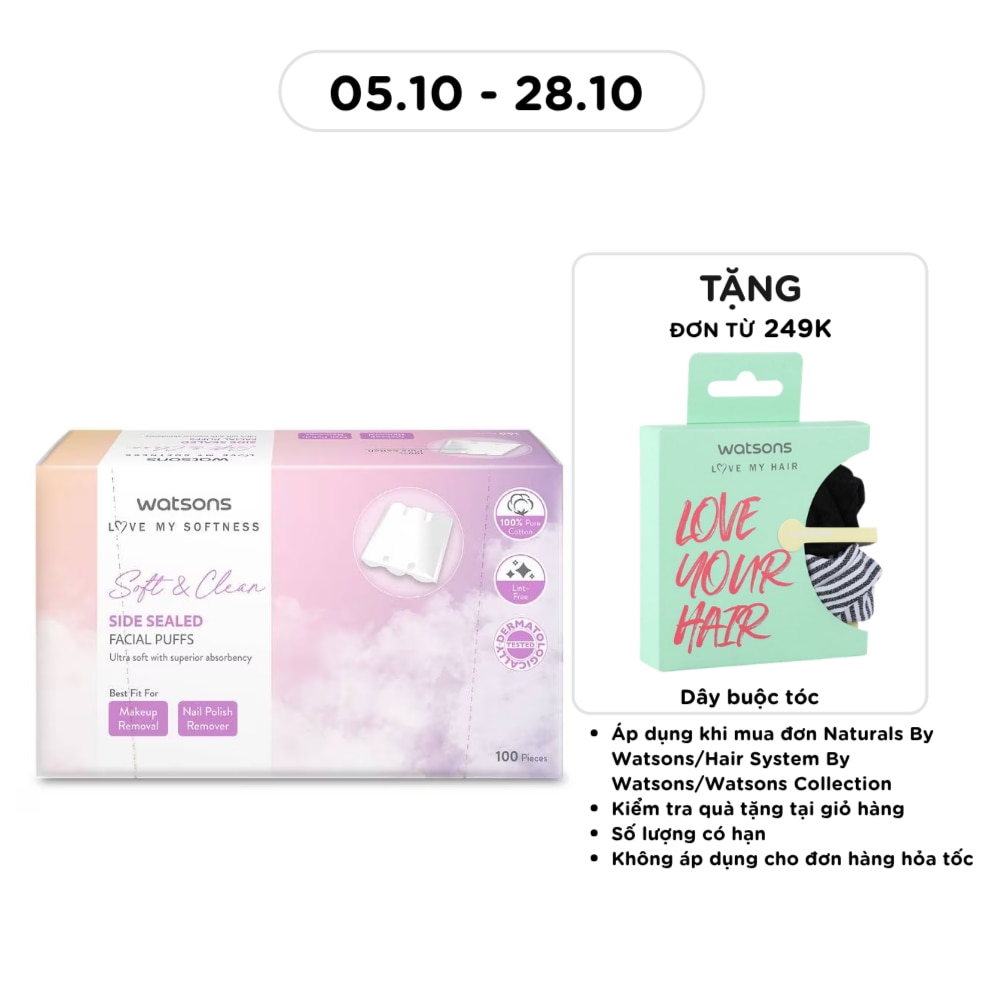 Bông Tẩy Trang Watsons Side Sealed Facial Puffs 100s image