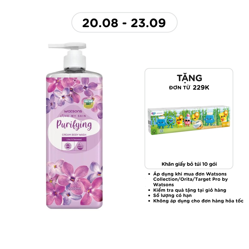 Kem Tắm Watsons Love My Skin Purifying Cream Body Wash 1000ml image