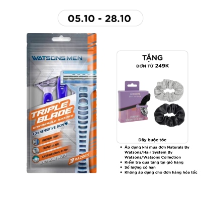 WATSONS Bộ 3 Dao Cạo 3 Lưỡi Cho Nam Watsons Triple Blade Disposable Razors 3pcs image