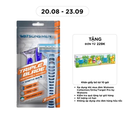 WATSONS - Bộ 3 Dao Cạo 3 Lưỡi Cho Nam Watsons Triple Blade Disposable Razors 3pcs image