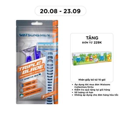 WATSONS - Bộ 3 Dao Cạo 3 Lưỡi Cho Nam Watsons Triple Blade Disposable Razors 3pcs image