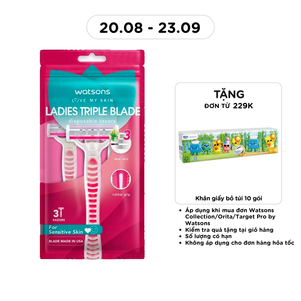Bộ 3 Dao Cạo 3 Lưỡi Cho Nữ Watsons Triple Blade Disposable Razors 3pcs image