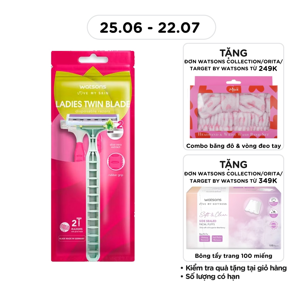 Bộ 2 Dao Cạo 2 Lưỡi Cho Nữ Watsons Twin Blade Disposable Razors 2pcs