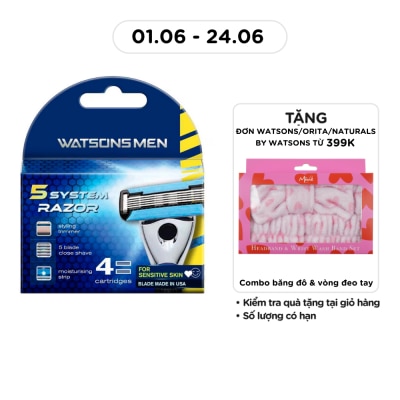 WATSONS - Bộ 4 Lưỡi Dao Thay Thế 5 Lưỡi Cho Nam Watsons Blade Razor Cartridge 4pcs