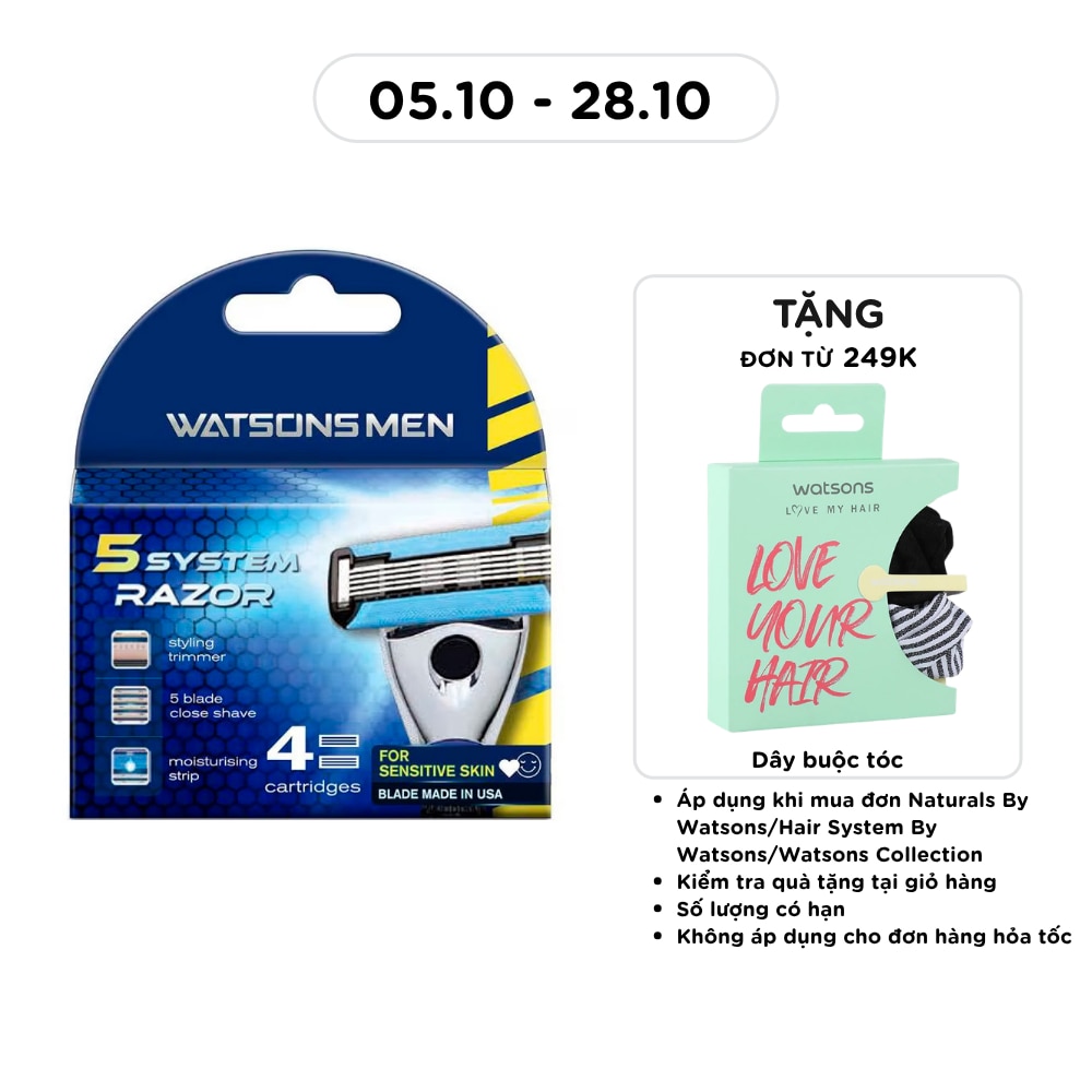 Bộ 4 Lưỡi Dao Thay Thế 5 Lưỡi Cho Nam Watsons Blade Razor Cartridge 4pcs image