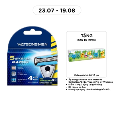 WATSONS - Bộ 4 Lưỡi Dao Thay Thế 5 Lưỡi Cho Nam Watsons Blade Razor Cartridge 4pcs image
