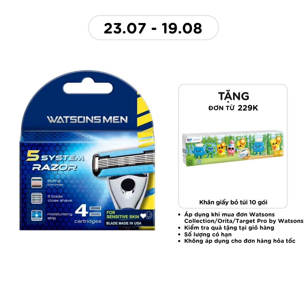 Bộ 4 Lưỡi Dao Thay Thế 5 Lưỡi Cho Nam Watsons Blade Razor Cartridge 4pcs