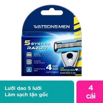 WATSONS Watson Men 5 System Razor (Cartridge) 4 Replacement Blades 4pcs