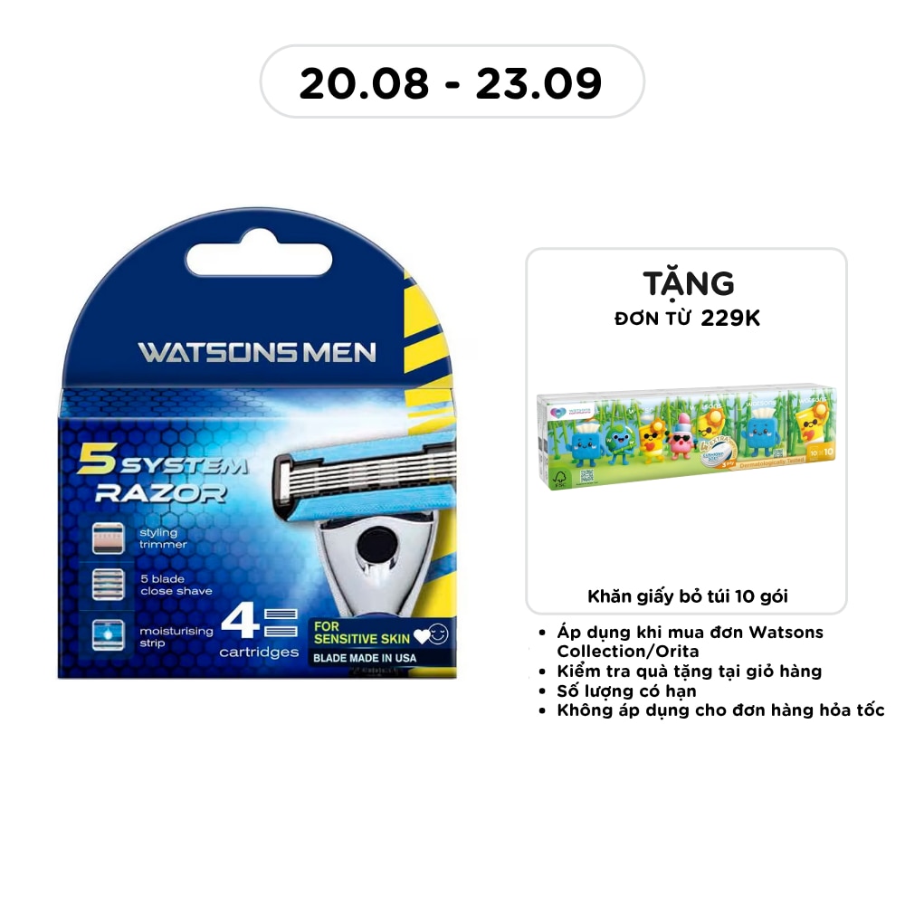 Watson Men 5 System Razor (Cartridge) 4 Replacement Blades 4pcs image