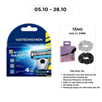 WATSONS Watson Men 5 System Razor (Cartridge) 4 Replacement Blades 4pcs image