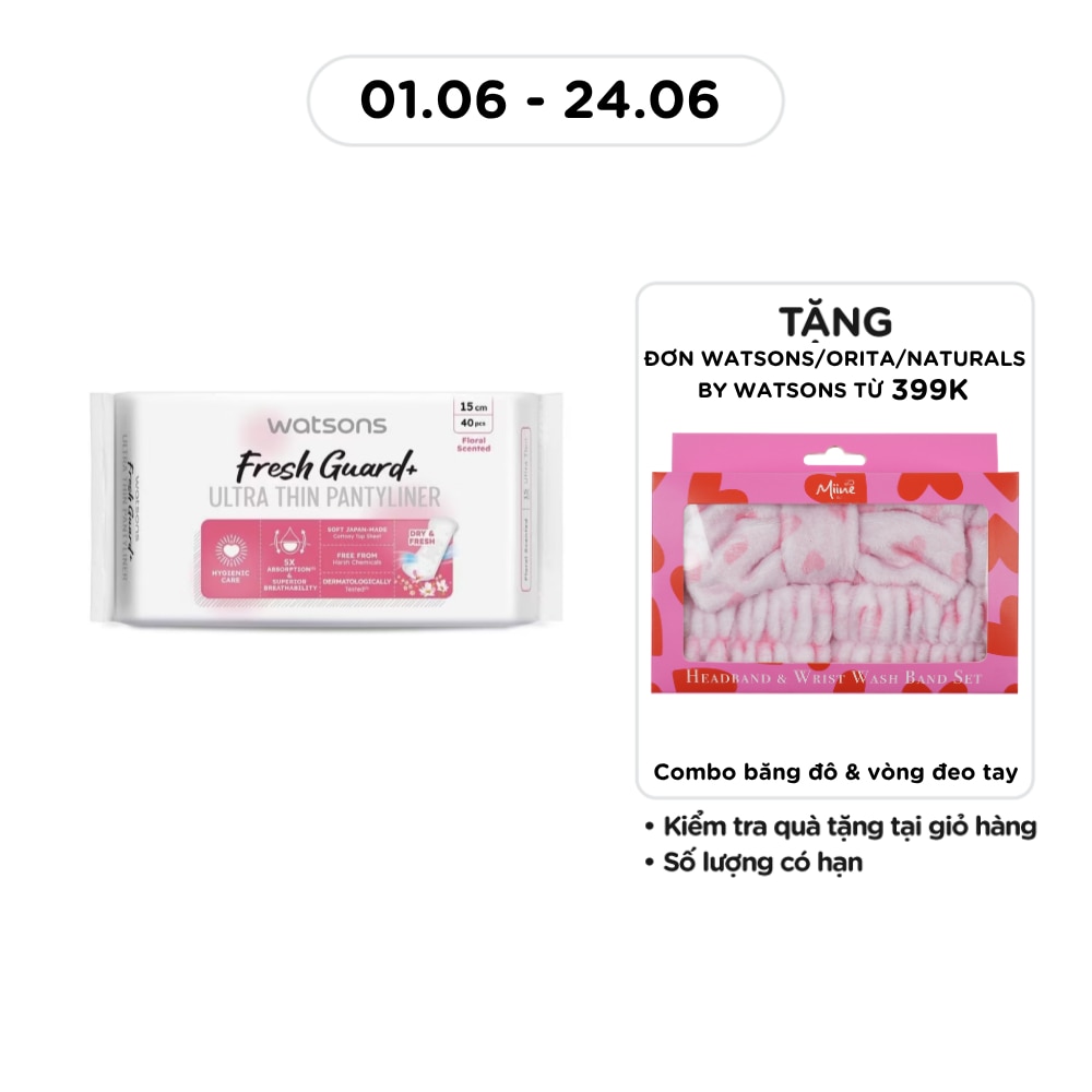 Băng Vệ Sinh Hàng Ngày Watsons Fresh Guard+ Siêu Mỏng Hương Hoa 15cm 40 Miếng