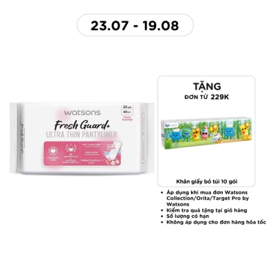 WATSONS - Băng Vệ Sinh Hàng Ngày Watsons Fresh Guard+ Siêu Mỏng Hương Hoa 15cm 40 Miếng image