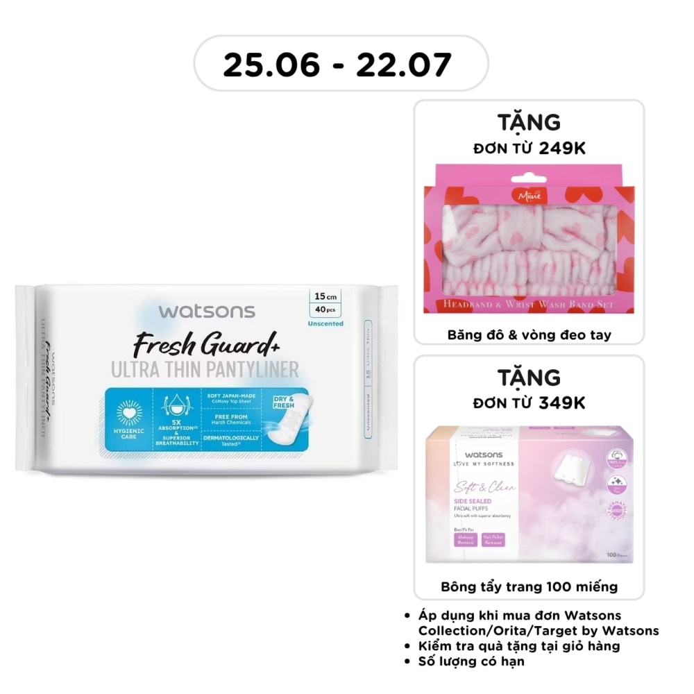 Fresh Guard+ Ultra Thin Pantyliner Unscented 15cm 40pcs