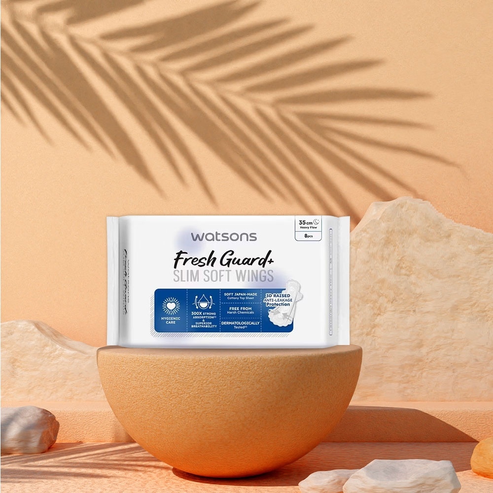 Băng Vệ Sinh Ban Đêm Mỏng Có Cánh Watsons Fresh Guard+ 35cm 8 Miếng