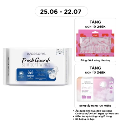 WATSONS - Băng Vệ Sinh Ban Đêm Mỏng Có Cánh Watsons Fresh Guard+ 35cm 8 Miếng