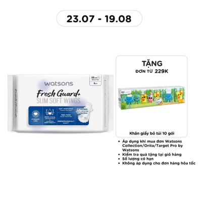 WATSONS - Băng Vệ Sinh Ban Đêm Mỏng Có Cánh Watsons Fresh Guard+ 35cm 8 Miếng image
