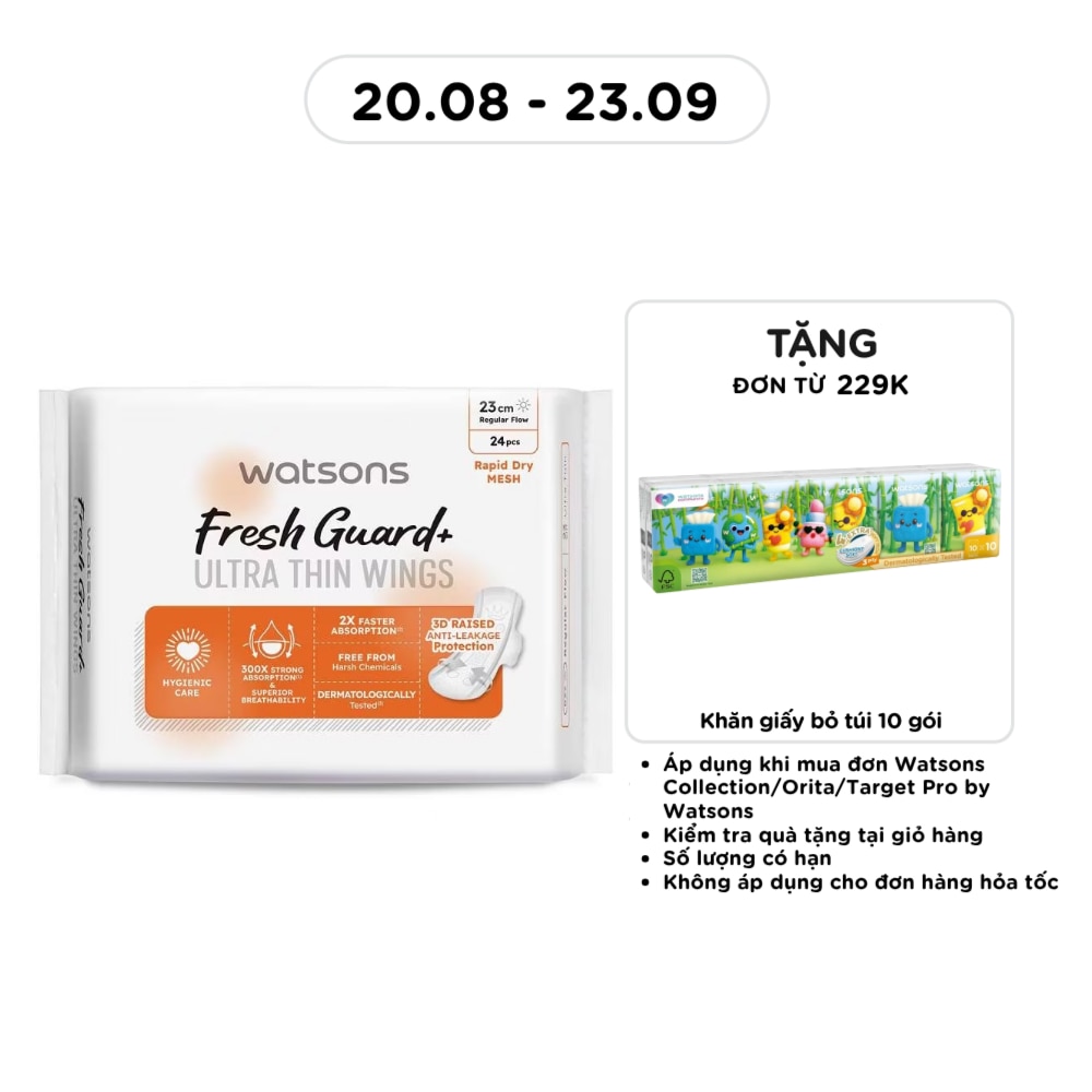 Băng Vệ Sinh Ban Ngày Siêu Mỏng Có Cánh Watsons Fresh Guard+ 23cm 24 Miếng image