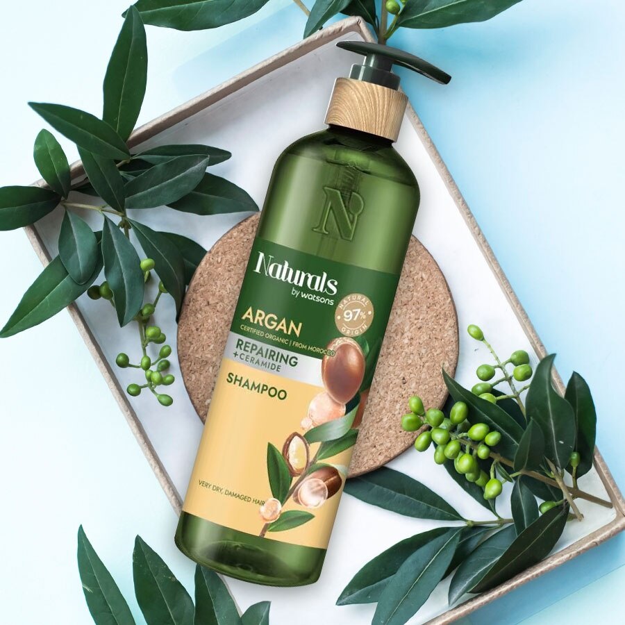 Dầu Gội Naturals By Watsons Repairing Phục Hồi Tóc Hư Tổn Chiết Xuất Dầu Argan 490ml