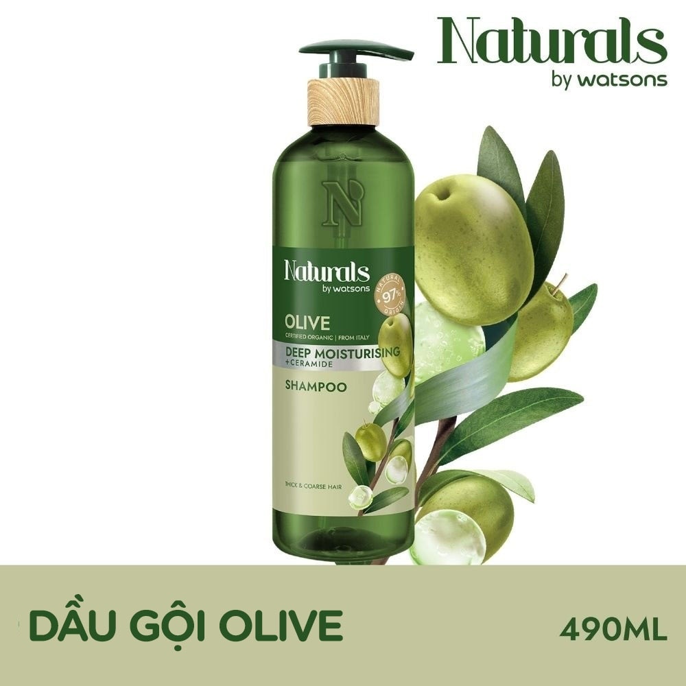 Dầu Gội Naturals By Watsons Deep Moisturishing Dưỡng Ẩm Sâu Chiết Xuất Olive 490ml