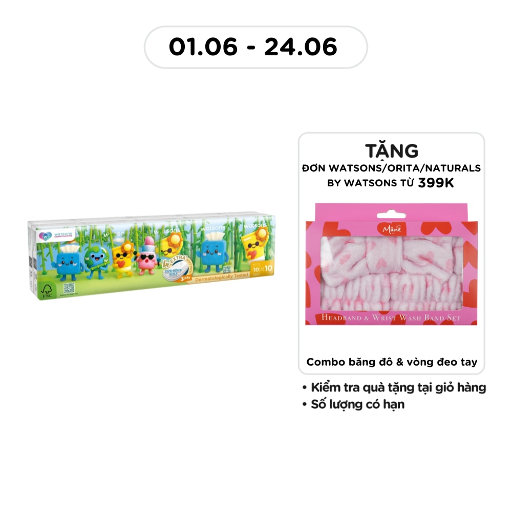 Khăn Giấy Bỏ Túi Watsons Velvet Mini Hankies 3 lớp x 10 tờ x 10 gói