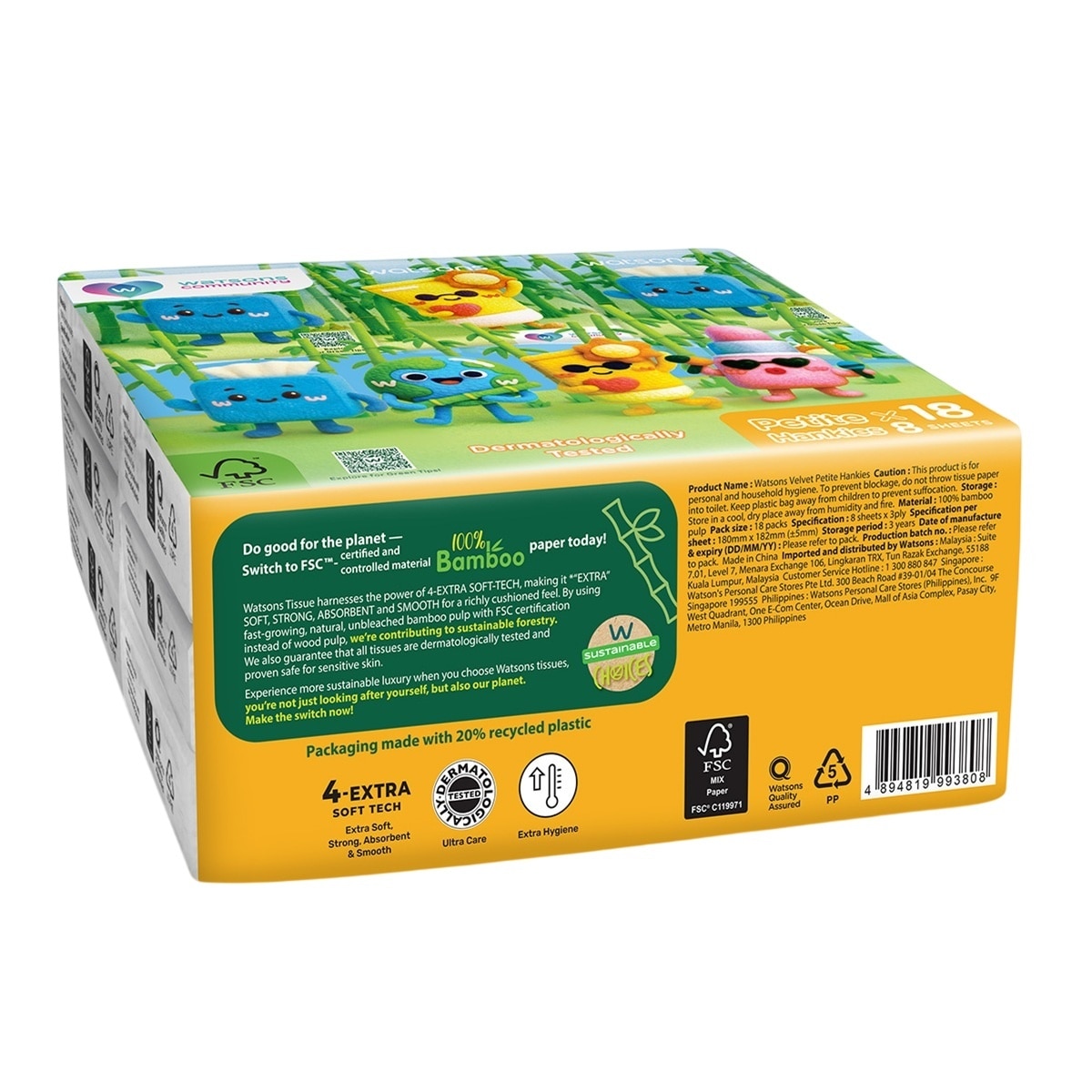 Khăn Giấy Bỏ Túi Watsons Velvet Petite 3 lớp x 8 tờ x 18 gói image