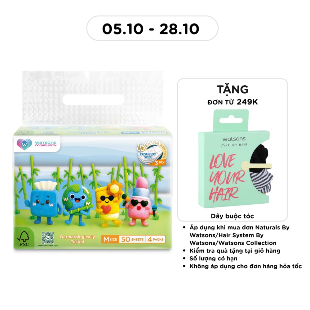 Khăn Giấy Watsons Velvet Dùng Cho Mặt Size M 3 lớp x 50 tờ x 4 gói image