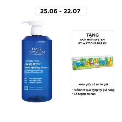 HAIR SYSTEM BY WATSONS - Dầu Gội Dưỡng Ẩm Cho Da Khô Ngứa Hair System By Watsons Scalptech Dermo Hydrating 500ml