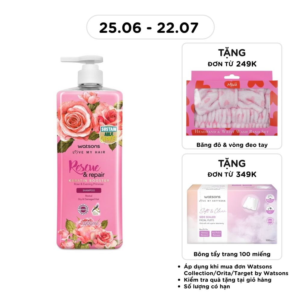Dầu Gội Watsons Rescue & Repair Rose & Evening Primrose Shampoo 1000ml