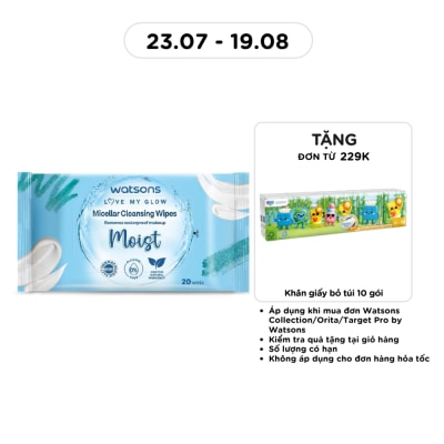 WATSONS - Khăn Ướt Tẩy Trang Watsons Micellar Cleansing Wipes Moist 20 miếng image