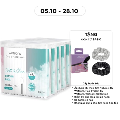 WATSONS Tăm Bông Thân Giấy Watsons Paper Shaft Cotton Buds 80cây x 6gói image