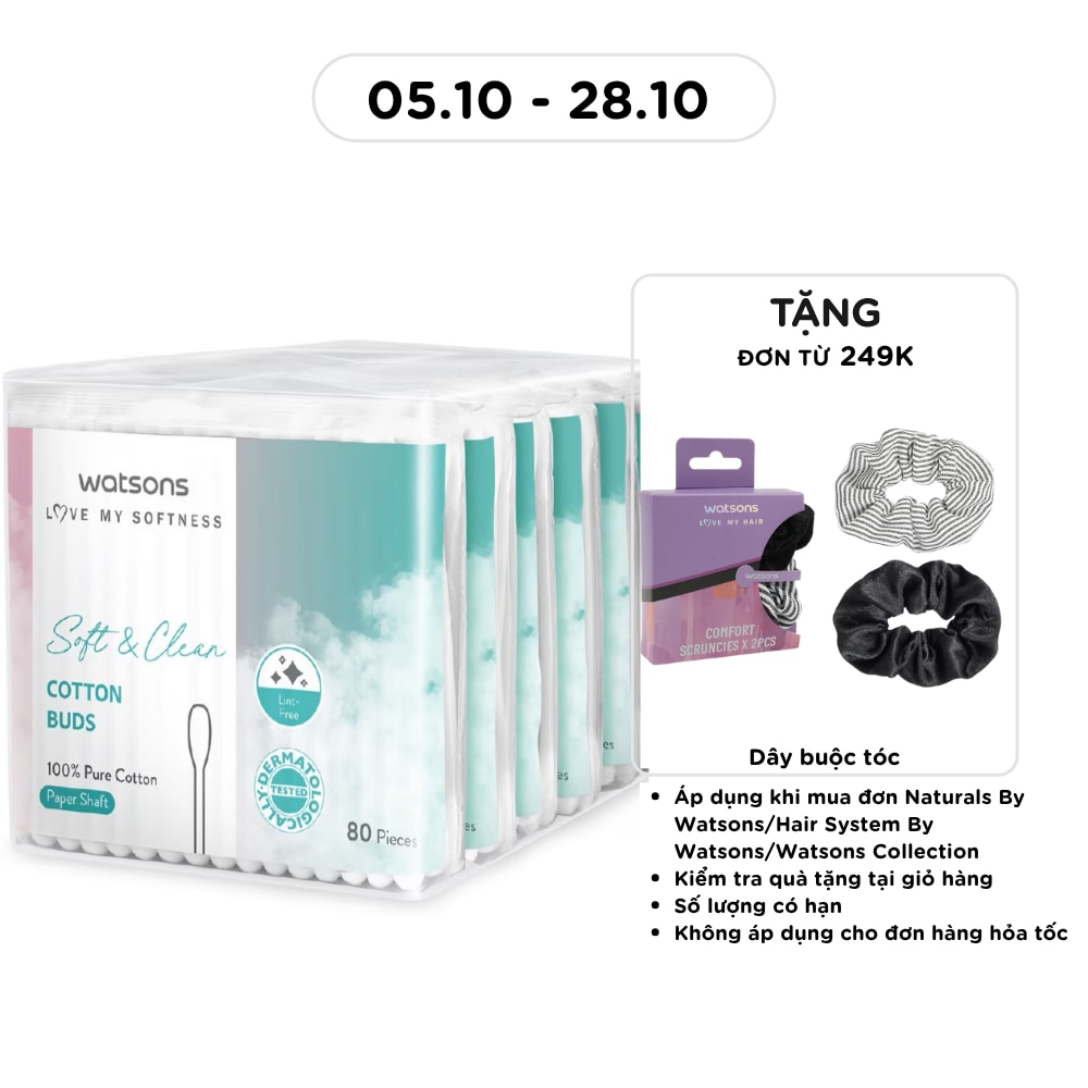 Tăm Bông Thân Giấy Watsons Paper Shaft Cotton Buds 80cây x 6gói