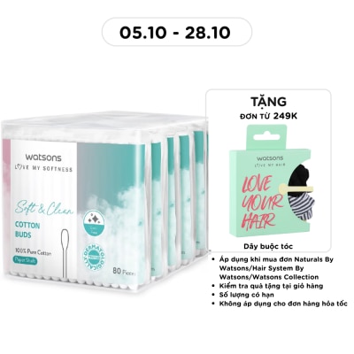 WATSONS Tăm Bông Thân Giấy Watsons Paper Shaft Cotton Buds 80cây x 6gói image