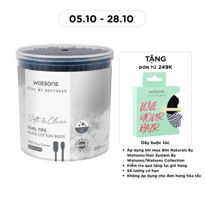 WATSONS Tăm Bông Đen Hai Đầu Watsons Paper Shaft Dual Tips Black Cotton Buds 200cây image