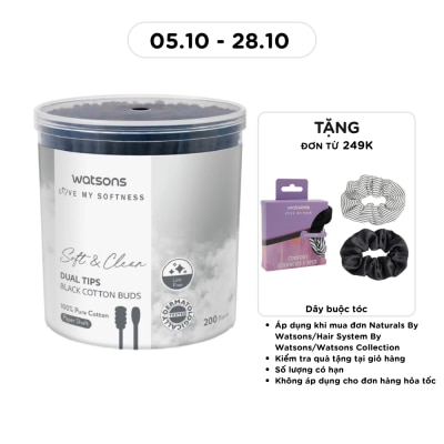 WATSONS Tăm Bông Đen Hai Đầu Watsons Paper Shaft Dual Tips Black Cotton Buds 200cây image