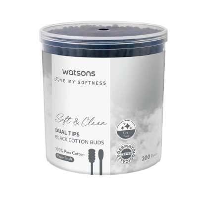 WATSONS - Tăm Bông Đen Hai Đầu Watsons Paper Shaft Dual Tips Black Cotton Buds 200cây image