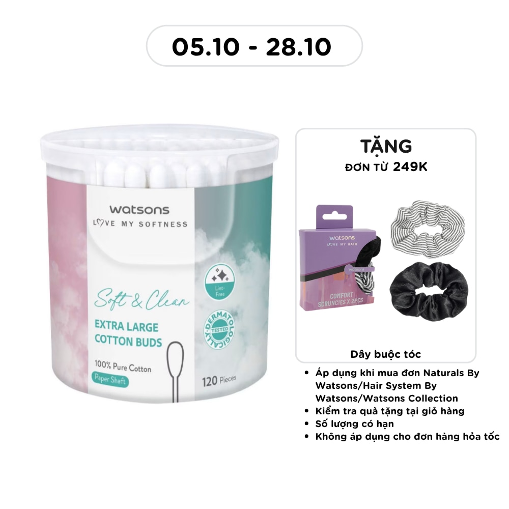 Tăm Bông Thân Giấy Cỡ Lớn Watsons Paper Shaft Extra Large Cotton Buds 120cây