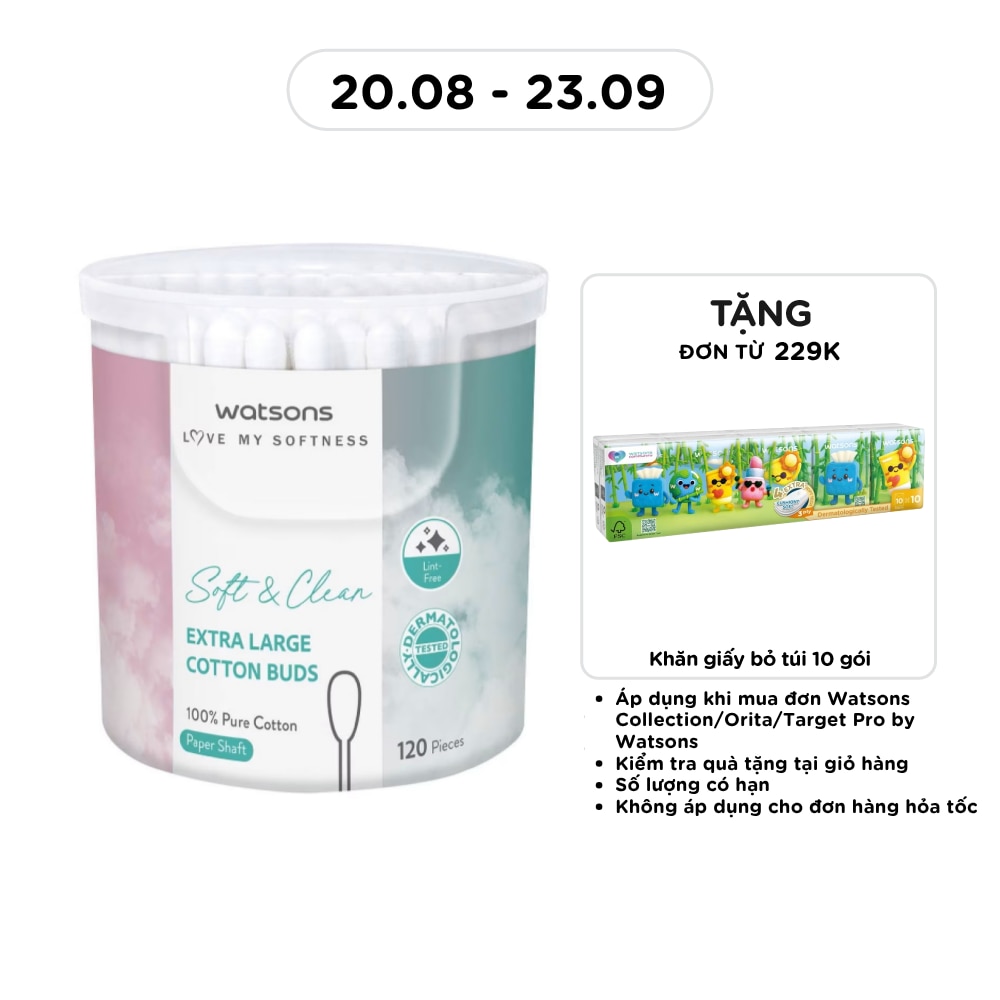Tăm Bông Thân Giấy Cỡ Lớn Watsons Paper Shaft Extra Large Cotton Buds 120cây image