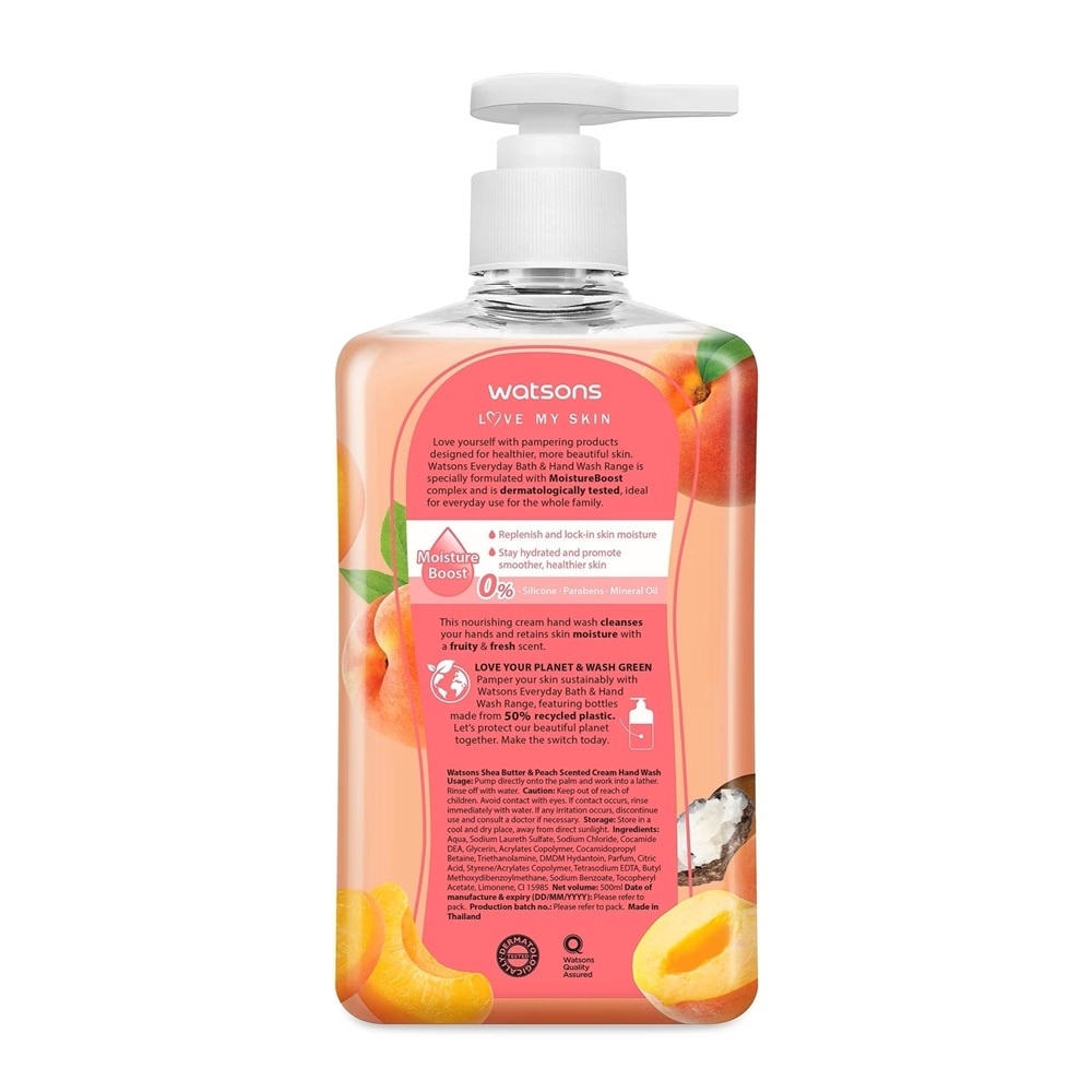 Kem Rửa Tay Hương Bơ Hạt Mỡ và Đào Watsons Shea Butter & Peach Scented Cream Hand Wash 500ML
