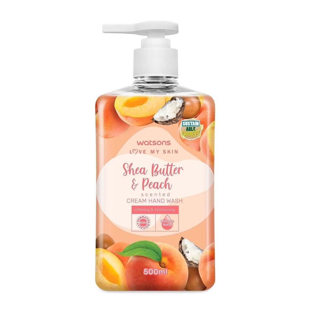 Kem Rửa Tay Hương Bơ Hạt Mỡ và Đào Watsons Shea Butter & Peach Scented Cream Hand Wash 500ML