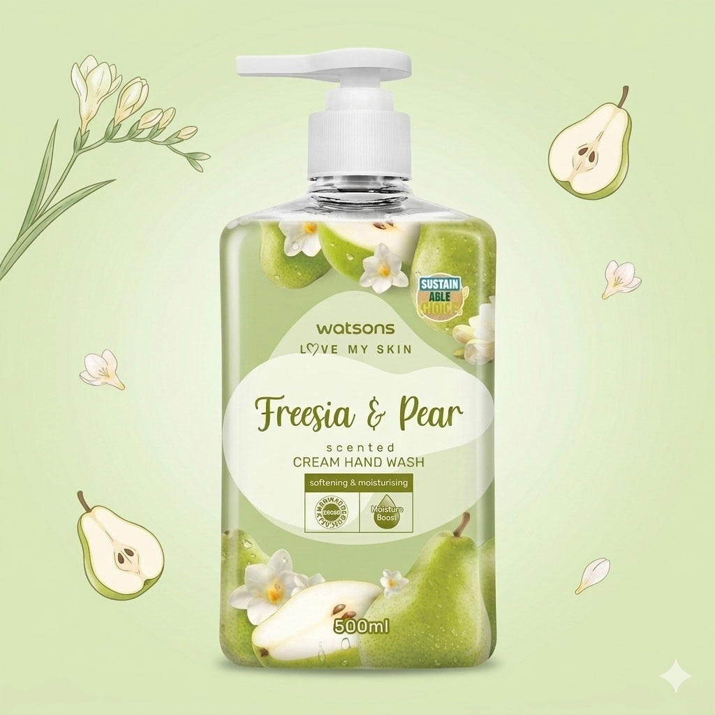 Kem Rửa Tay Hương Hoa Lan Và Lê Watsons Freesia & Pear Scented Cream Hand Wash 500ML