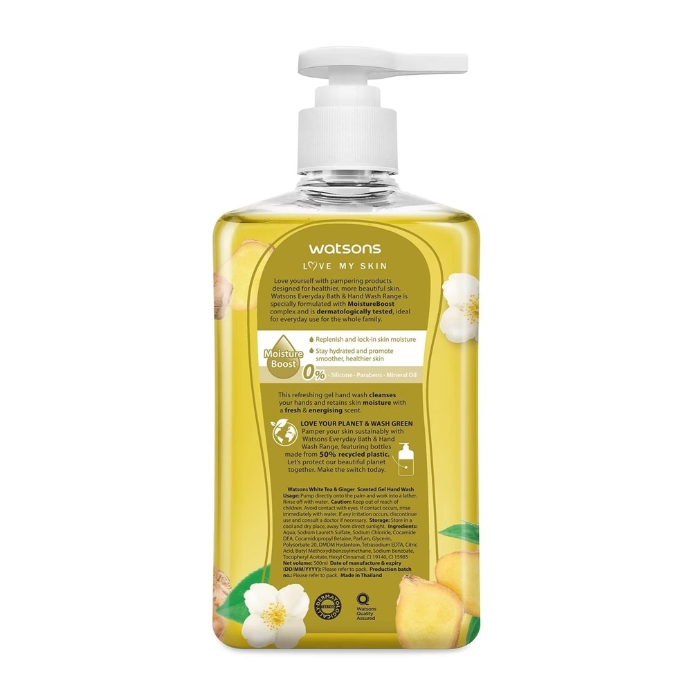Gel Rửa Tay Hương Trà Trắng và Gừng Watsons White Tea & Ginger Scented Gel Hand Wash 500ML