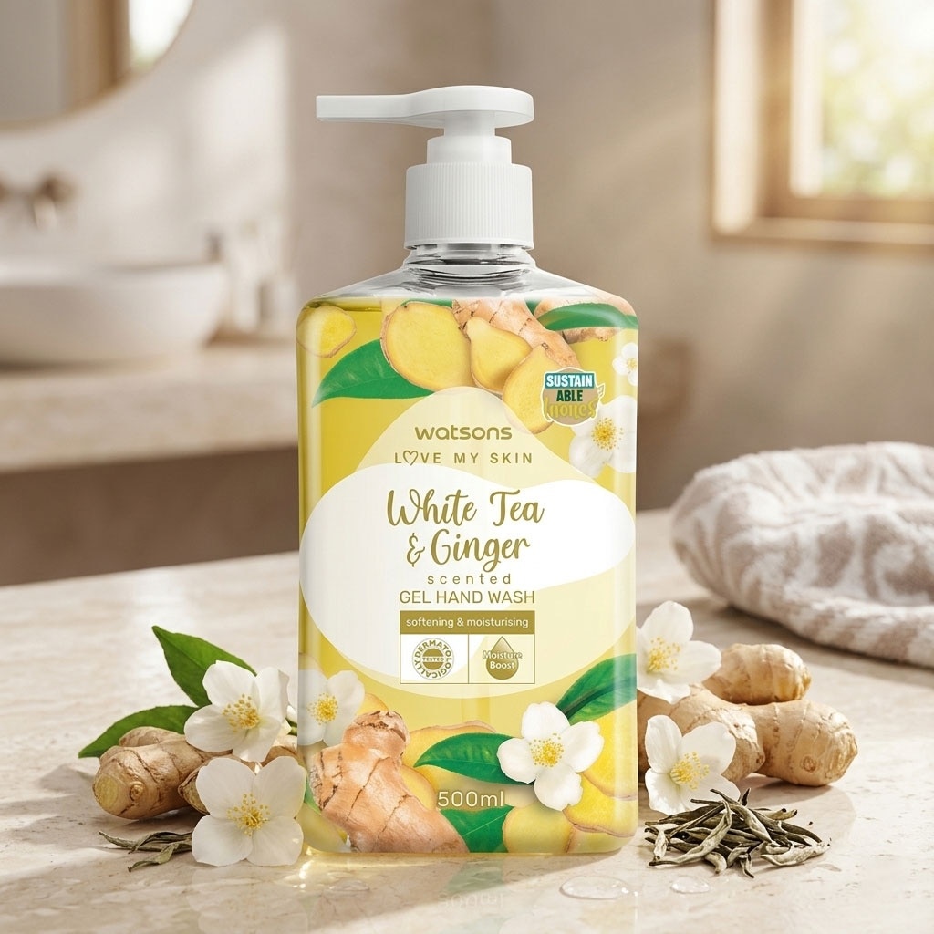 Gel Rửa Tay Hương Trà Trắng và Gừng Watsons White Tea & Ginger Scented Gel Hand Wash 500ML