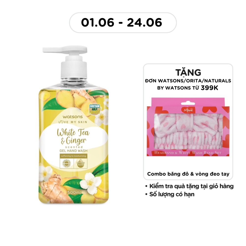 Gel Rửa Tay Hương Trà Trắng và Gừng Watsons White Tea & Ginger Scented Gel Hand Wash 500ML