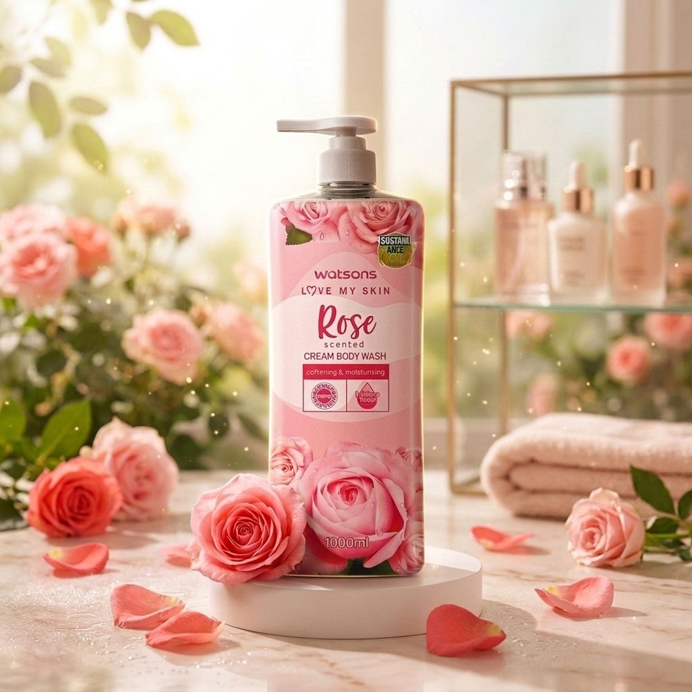 Kem tắm Hương Hoa Hồng Watsons Love My Skin Rose Scented Cream Body Wash 1000ML