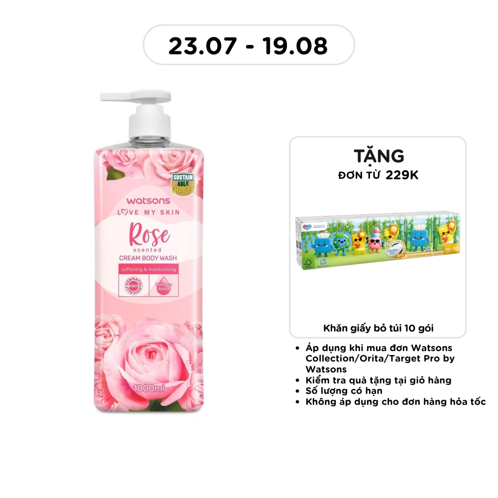 Kem tắm Hương Hoa Hồng Watsons Love My Skin Rose Scented Cream Body Wash 1000ML