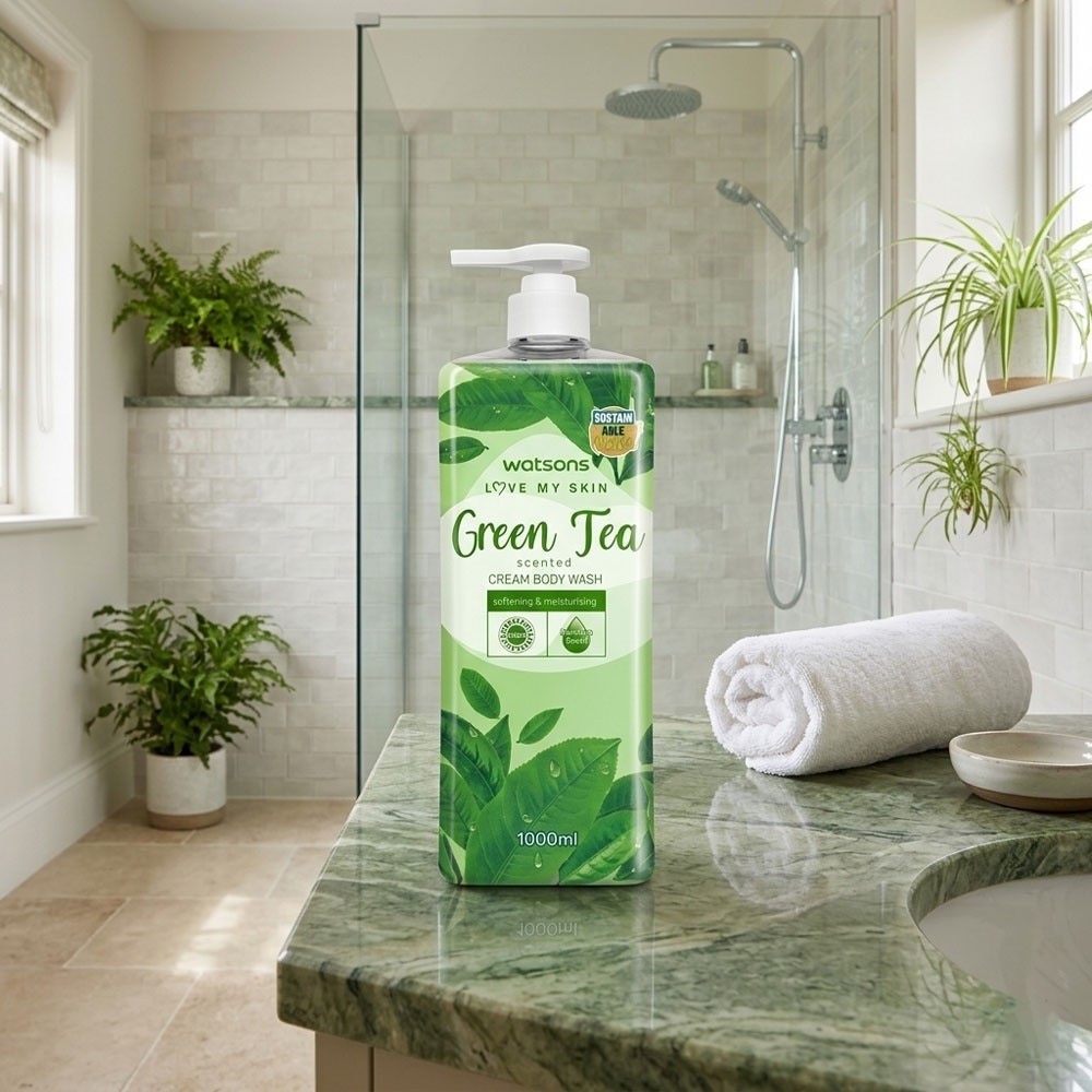 Sữa Tắm Hương Trà Xanh Watsons Love My Skin Green Tea Scented Cream Body Wash 1000ML