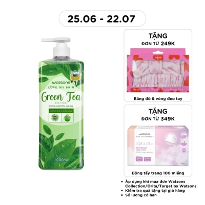 WATSONS - Sữa Tắm Hương Trà Xanh Watsons Love My Skin Green Tea Scented Cream Body Wash 1000ML