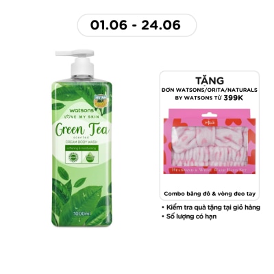 WATSONS Sữa Tắm Hương Trà Xanh Watsons Love My Skin Green Tea Scented Cream Body Wash 1000ML